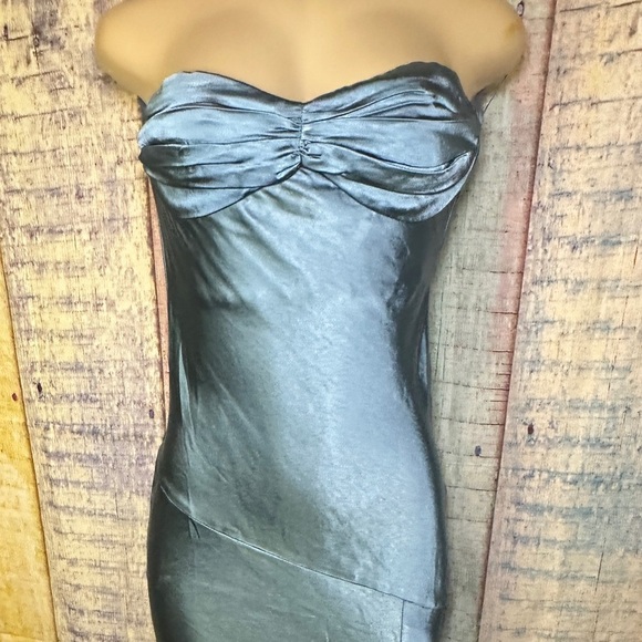 Satin One & Only Blue Women Tupe Top Sweetheart Slit Dress Size M Strapless Gown - Picture 7 of 11